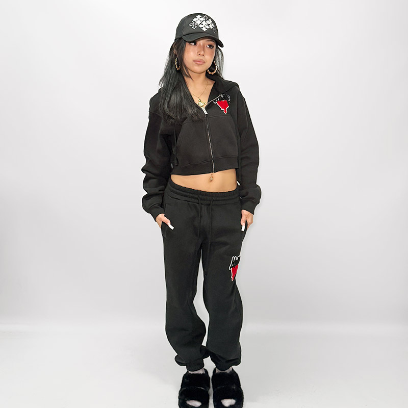 HEART DRIP WAPPEN ZIP HOODIE -BLACK- (LADIES)