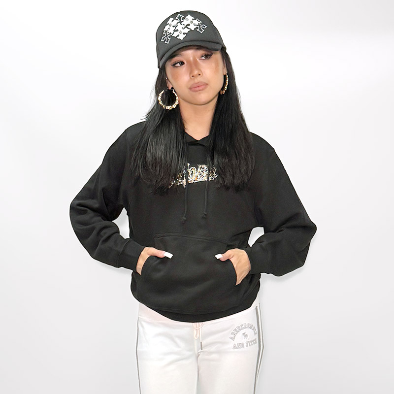 OG TRIM STONE LEOPARD HOODIE -BLACK- (LADIES)