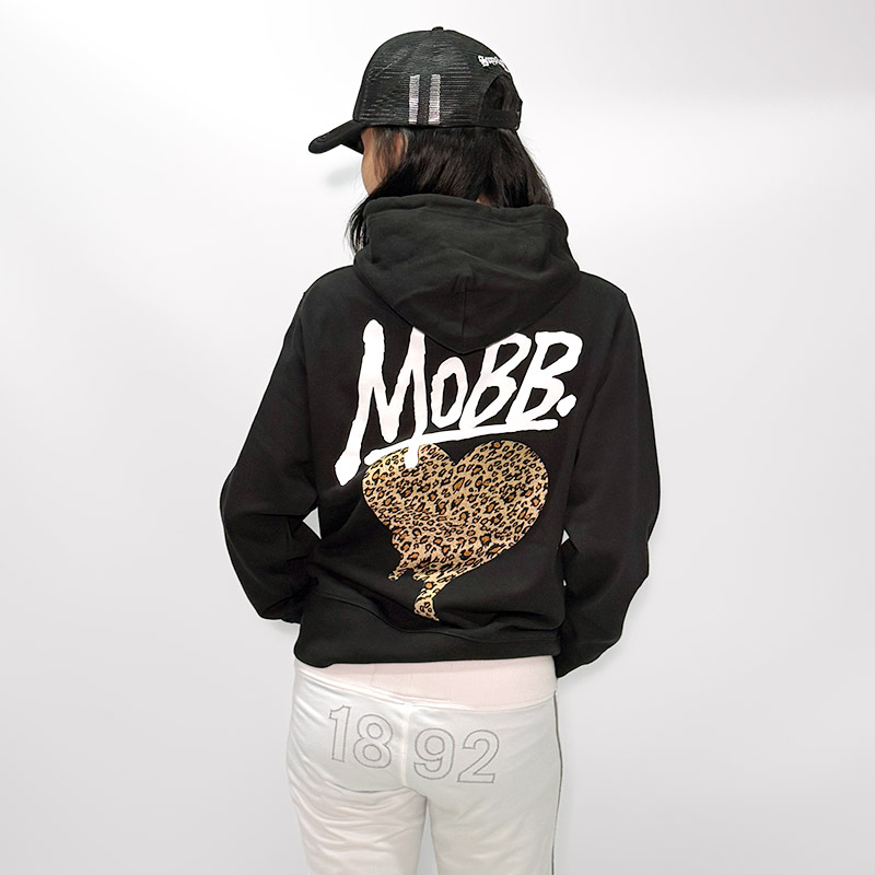 HEART DRIP LEOPARD HOODIE -BLACK- (LADIES)