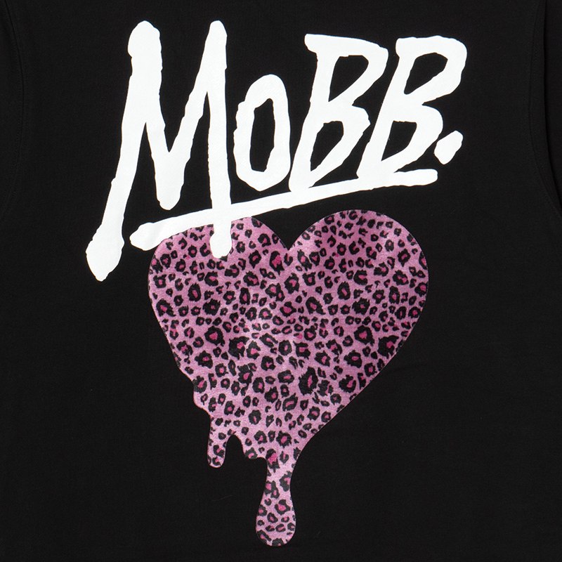 HEART DRIP LEOPARD HOODIE -BLACK/PINK- (LADIES)