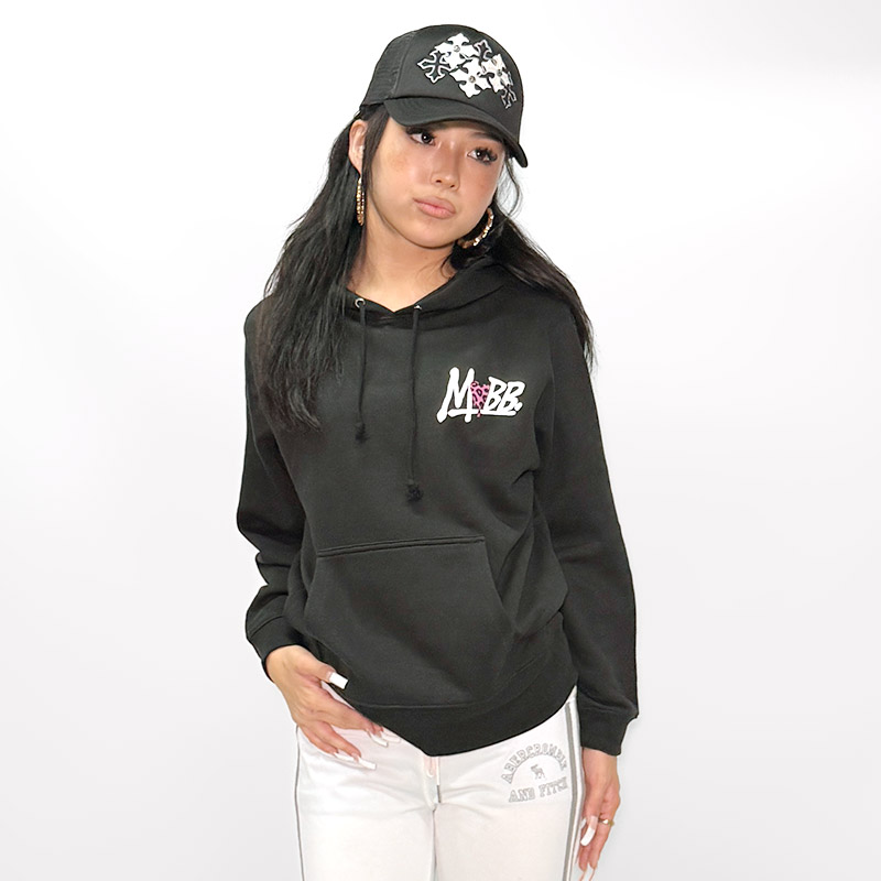HEART DRIP LEOPARD HOODIE -BLACK/PINK- (LADIES)