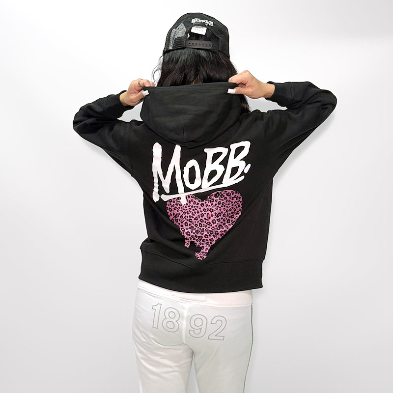 HEART DRIP LEOPARD HOODIE -BLACK/PINK- (LADIES)