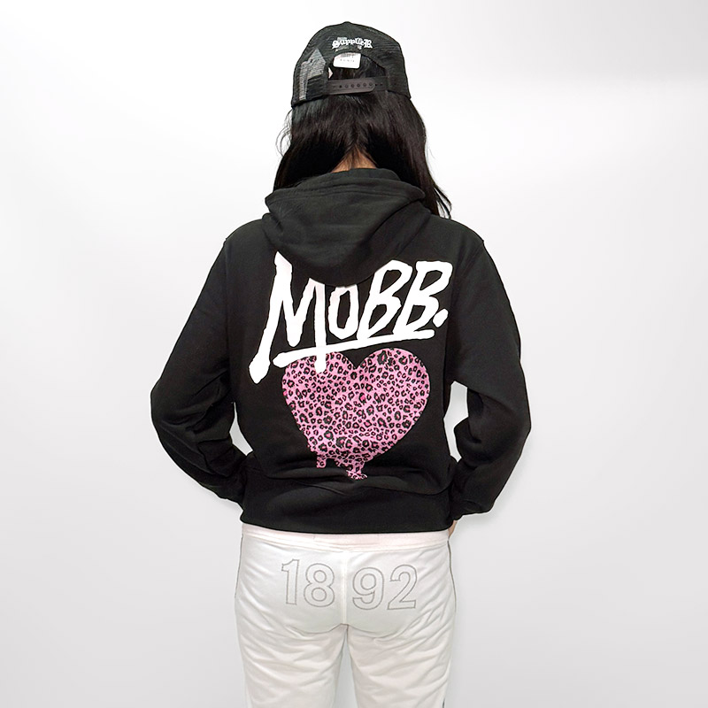 HEART DRIP LEOPARD HOODIE -BLACK/PINK- (LADIES)