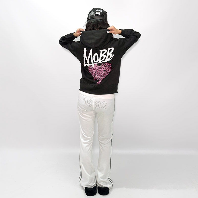 HEART DRIP LEOPARD HOODIE -BLACK/PINK- (LADIES)