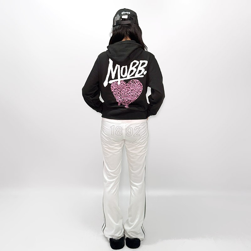 HEART DRIP LEOPARD HOODIE -BLACK/PINK- (LADIES)
