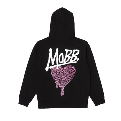 HEART DRIP LEOPARD HOODIE -BLACK/PINK- (LADIES)