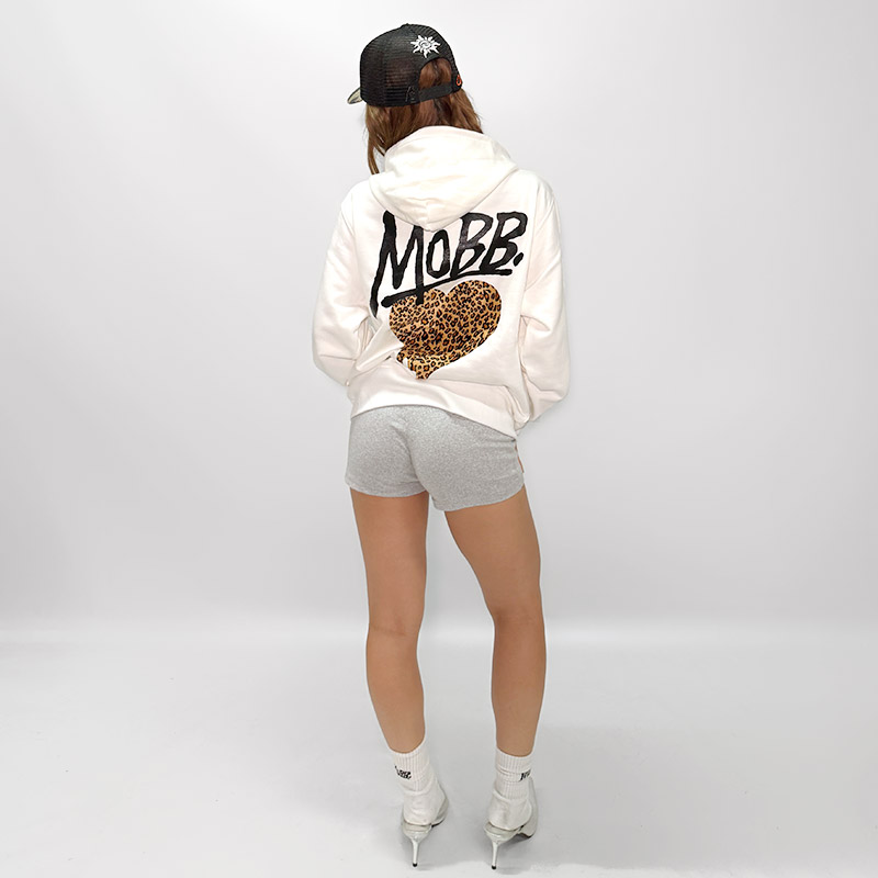 HEART DRIP LEOPARD HOODIE -WHITE- (LADIES)