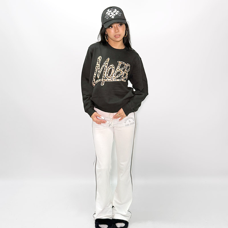 OG TRIM STONE LEOPARD CREW SWEAT -BLACK- (LADIES)