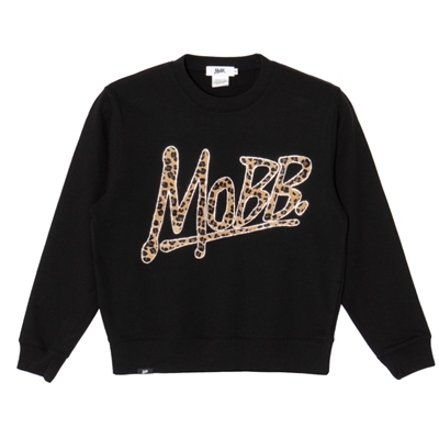 OG TRIM STONE LEOPARD CREW SWEAT -BLACK- (LADIES)