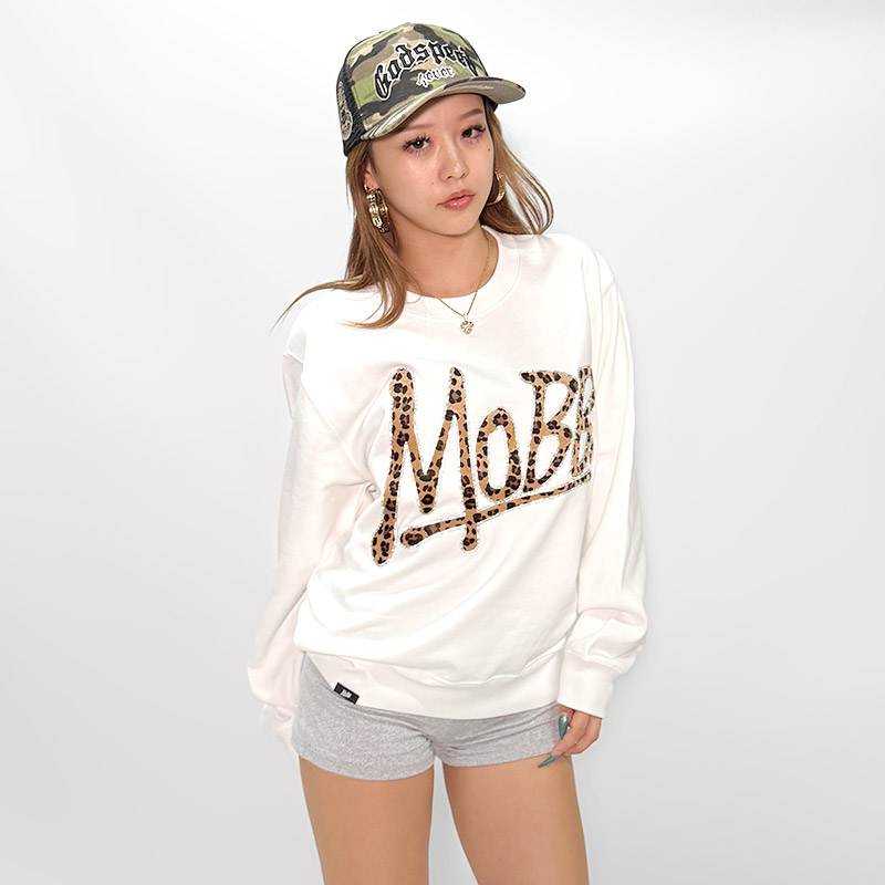 OG TRIM STONE LEOPARD CREW SWEAT -WHITE- (LADIES)