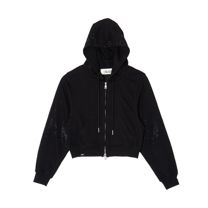 AURORA STONE CROPPED ZIP HOODIE -BLACK- (LADIES)