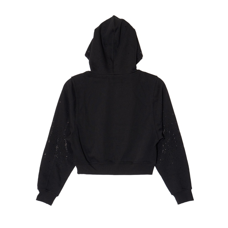 AURORA STONE CROPPED ZIP HOODIE -BLACK- (LADIES)