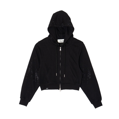 AURORA STONE CROPPED ZIP HOODIE -BLACK- (LADIES)