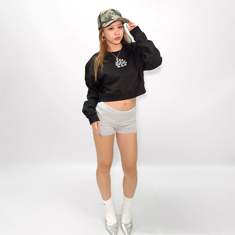 CROSS CROPPED CREW SWEAT -BLACK- (LADIES)
