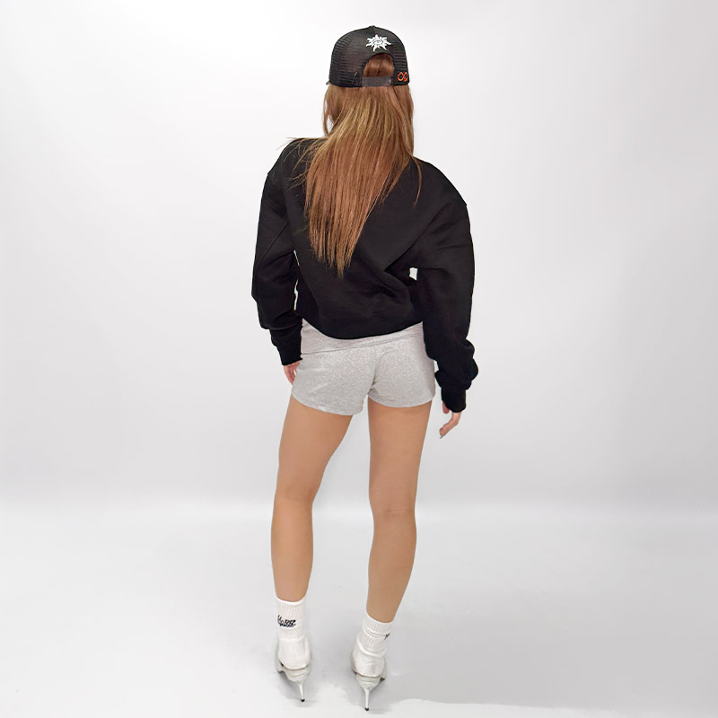 CROSS CROPPED CREW SWEAT -BLACK- (LADIES)