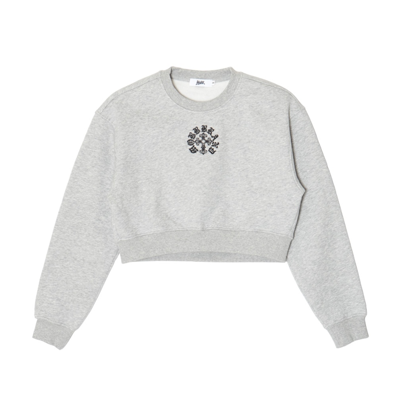 CROSS CROPPED CREW SWEAT -GREY- (LADIES)