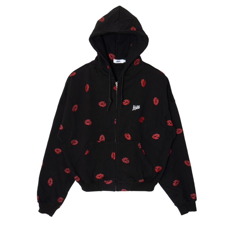 GLITTER KISS ZIP HOODIE -BLACK- (LADIES)