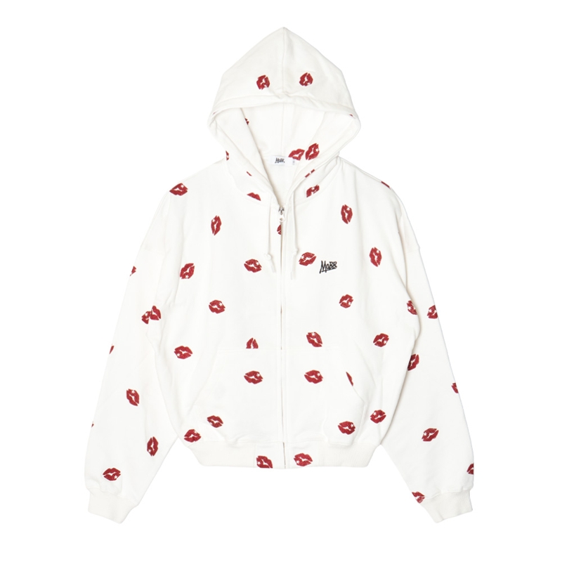 GLITTER KISS ZIP HOODIE -WHITE- (LADIES)