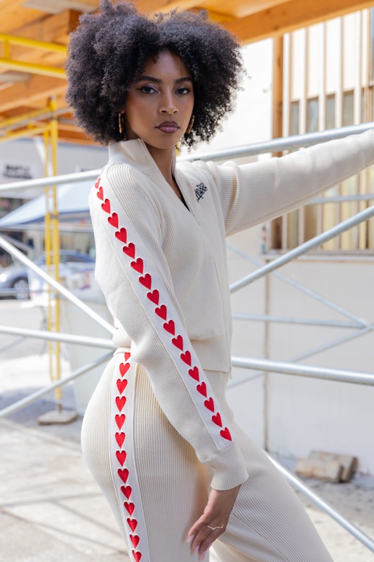 HEART KNIT TRACK JACKET -WHITE- (LADIES)