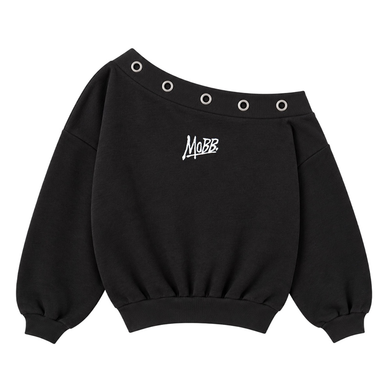 (S)OG EYELET OFF SHOULDER SWEAT -BLACK- (LADIES)