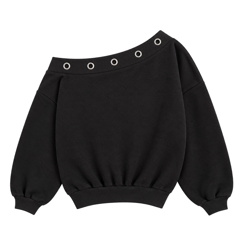 (S)OG EYELET OFF SHOULDER SWEAT -BLACK- (LADIES)
