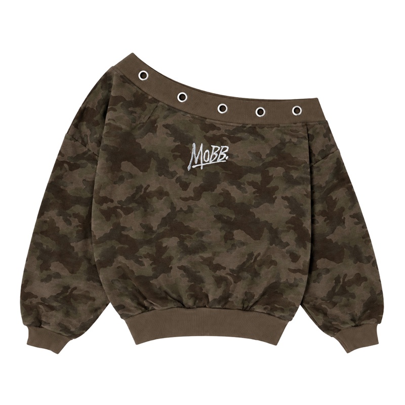 (C)OG EYELET OFF SHOULDER SWEAT -CAMO- (LADIES)