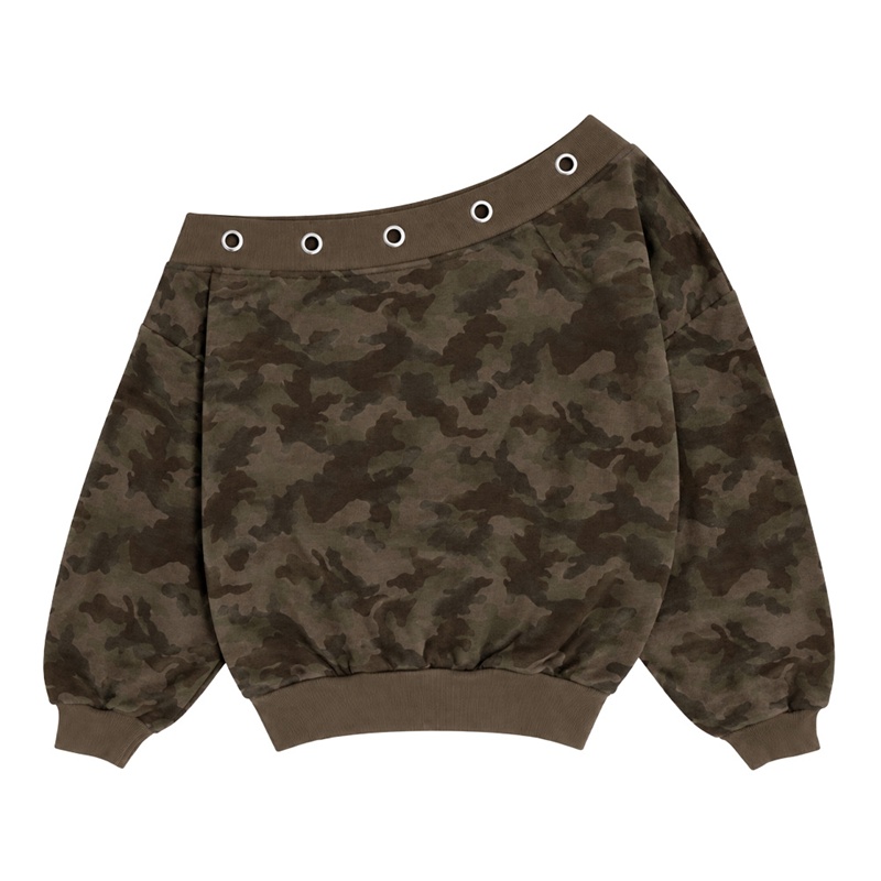 (C)OG EYELET OFF SHOULDER SWEAT -CAMO- (LADIES)