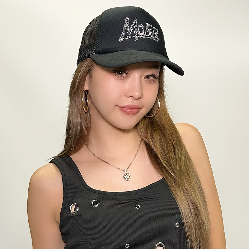 OG RHINESTONE MESH CAP -BLACK-