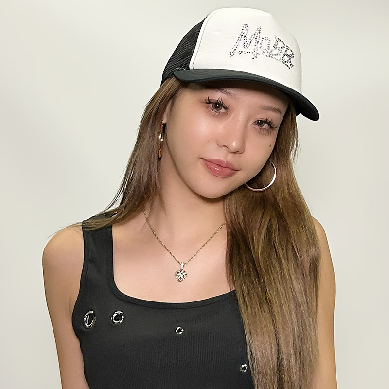 OG RHINESTONE MESH CAP -BLACK×WHITE-