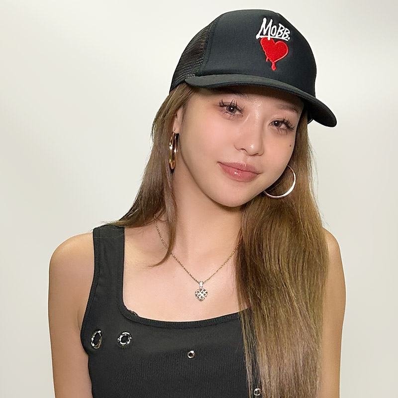 HEART DRIP MESH CAP -BLACK-