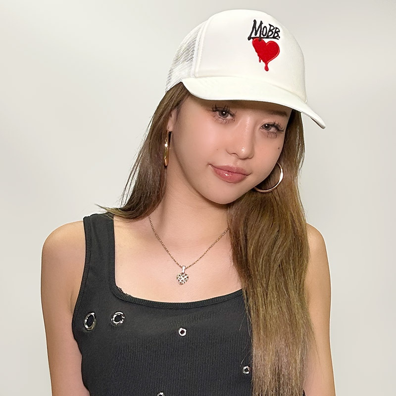 HEART DRIP MESH CAP -WHITE-
