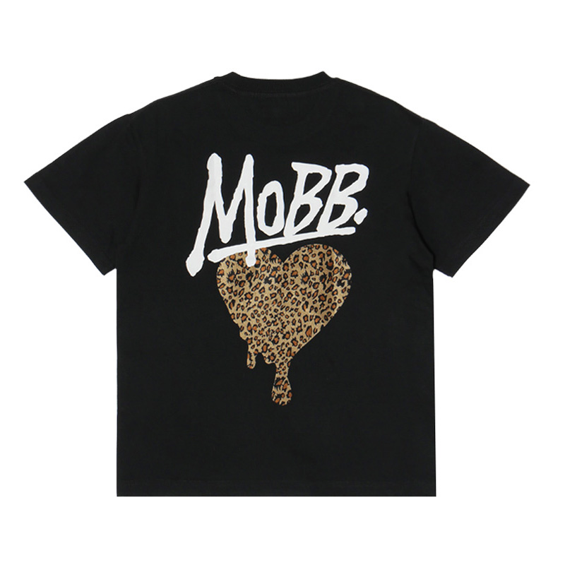 HEART DRIP LEOPARD T-SHIRT -BLACK×BEIGE-