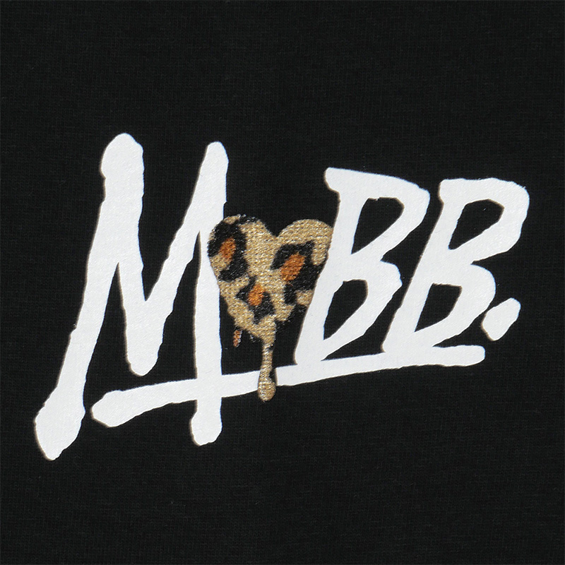 HEART DRIP LEOPARD T-SHIRT -BLACK×BEIGE-