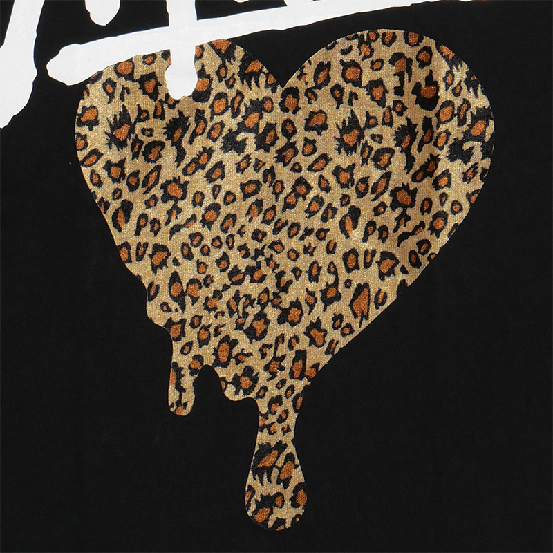 HEART DRIP LEOPARD T-SHIRT -BLACK×BEIGE-