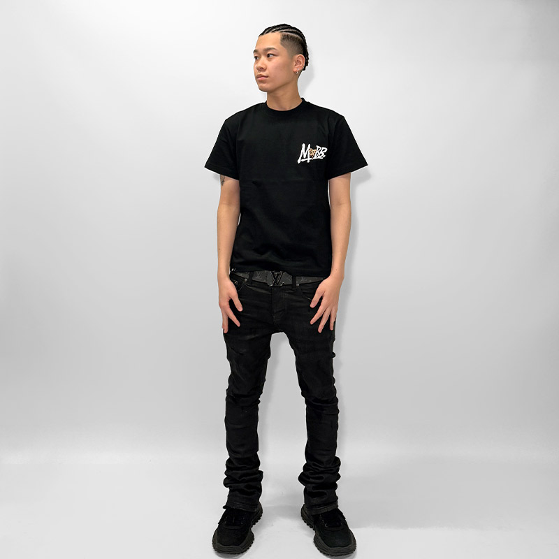 HEART DRIP LEOPARD T-SHIRT -BLACK×BEIGE-