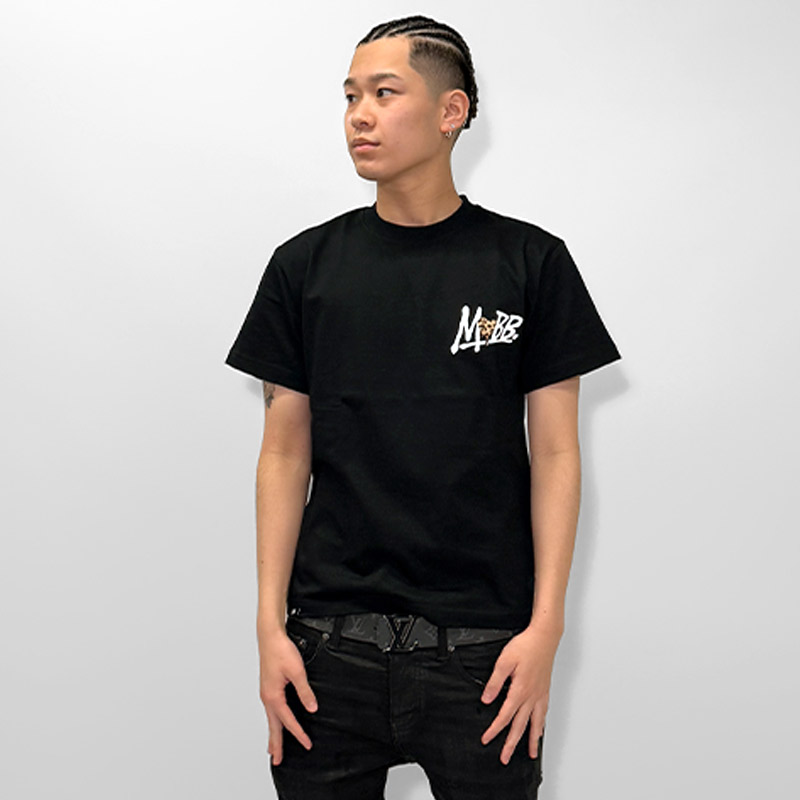 HEART DRIP LEOPARD T-SHIRT -BLACK×BEIGE-