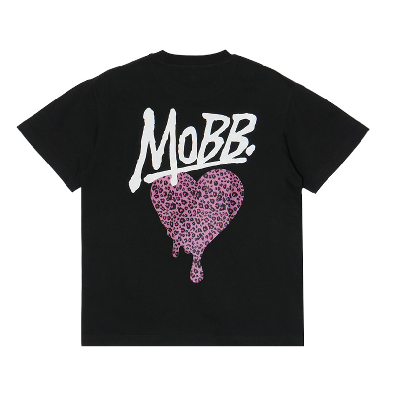 HEART DRIP LEOPARD T-SHIRT -BLACK×PINK-
