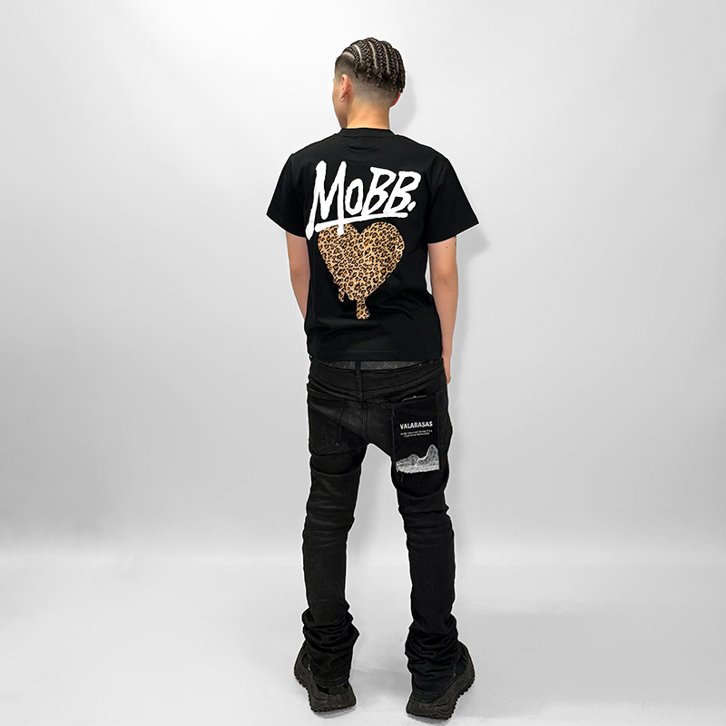 HEART DRIP LEOPARD T-SHIRT -WHITE×BEIGE-