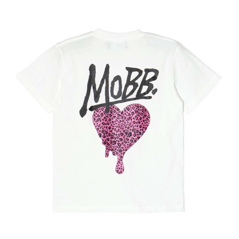 HEART DRIP LEOPARD T-SHIRT -WHITE×PINK-