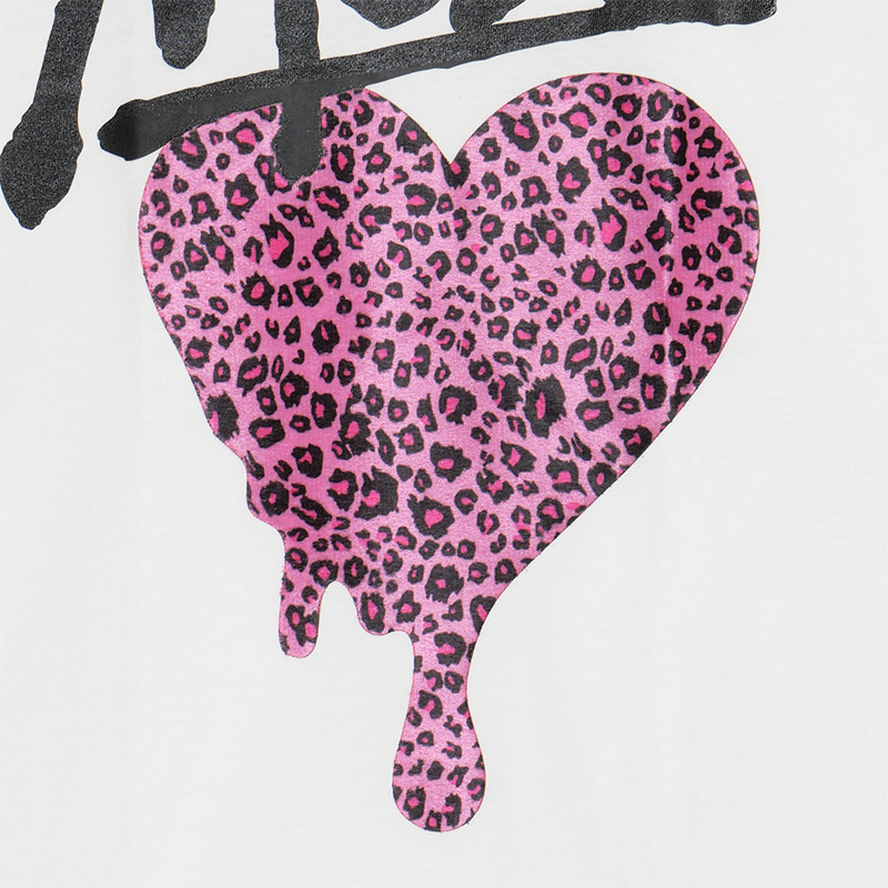 HEART DRIP LEOPARD T-SHIRT -WHITE×PINK-