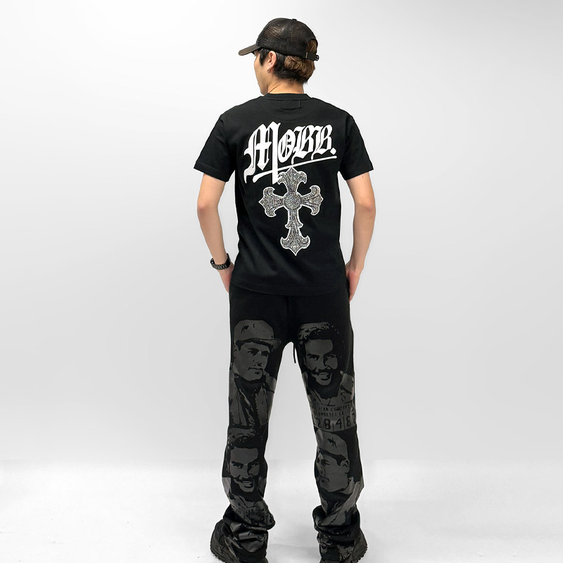 CROSS STUDS STONE T-SHIRT -BLACK-