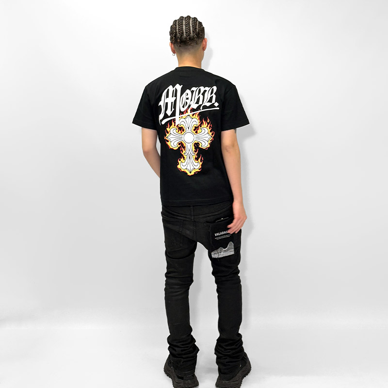 FLAME CROSS T-SHIRT -BLACK-