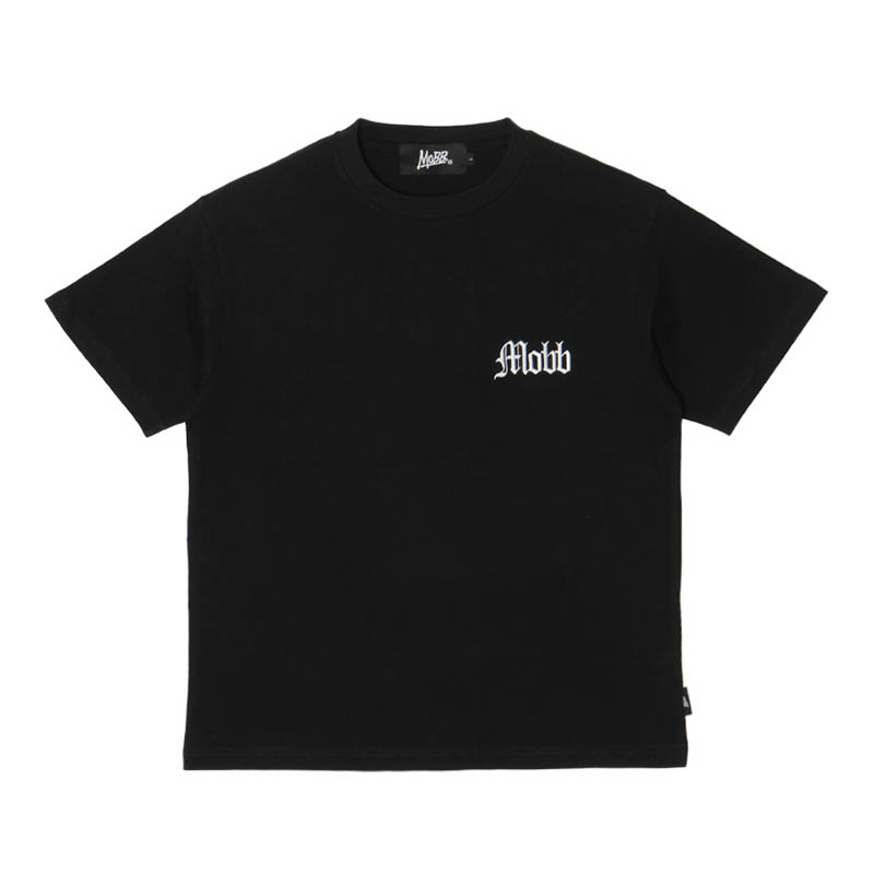 OLD LETTER EMBROIDERY T-SHIRT -BLACK-