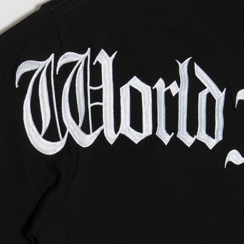 OLD LETTER EMBROIDERY T-SHIRT -BLACK-