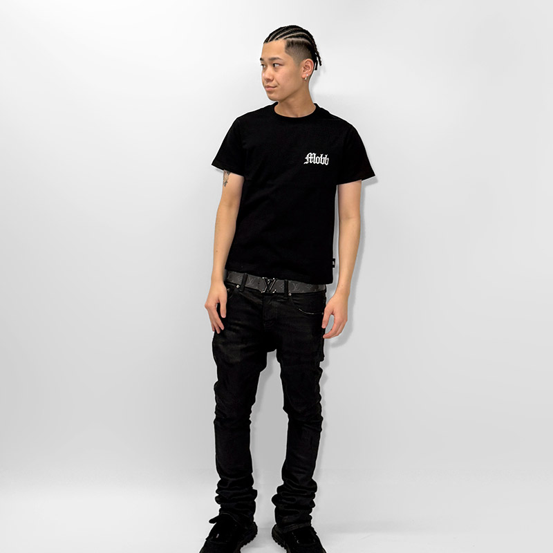 OLD LETTER EMBROIDERY T-SHIRT -BLACK-