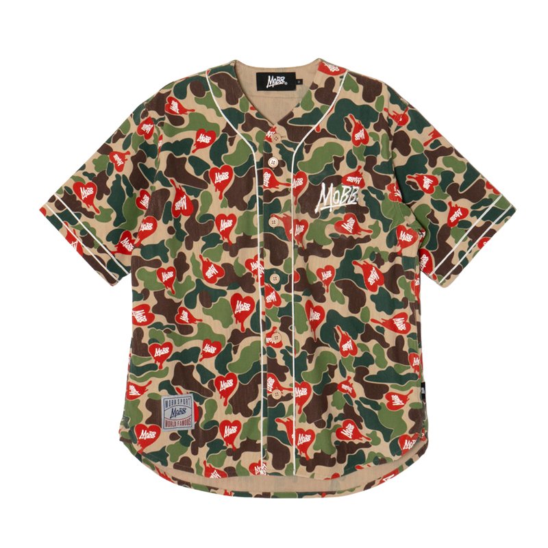 HEART DRIP CAMO BASEBALL SHIRT -BEIGE-