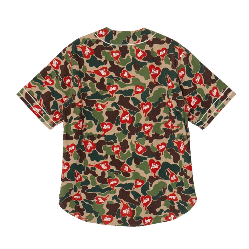 HEART DRIP CAMO BASEBALL SHIRT -BEIGE-