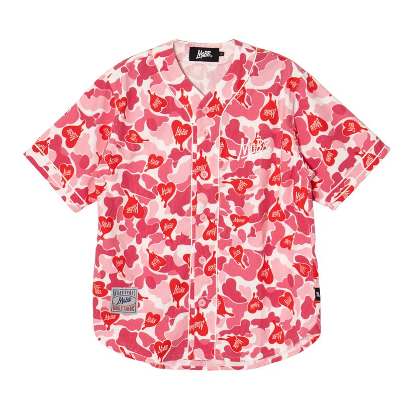 HEART DRIP CAMO BASEBALL SHIRT -PINK-