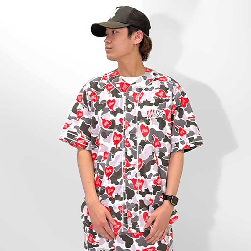 HEART DRIP CAMO BASEBALL SHIRT -PINK-
