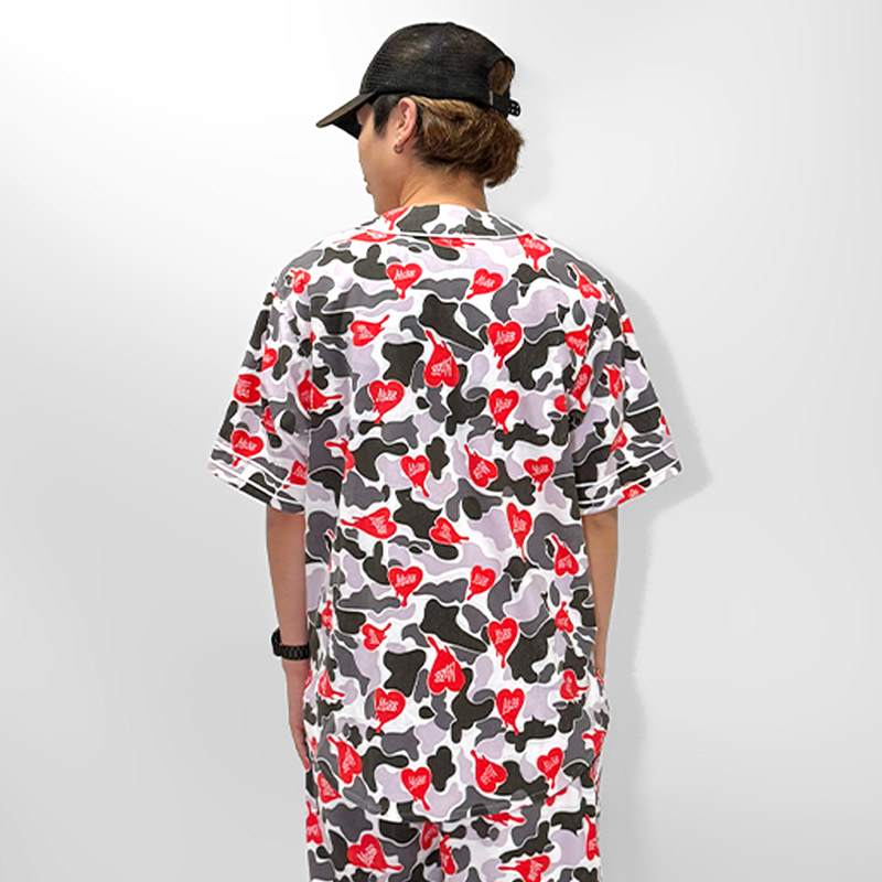 HEART DRIP CAMO BASEBALL SHIRT -PINK-